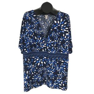 Lane Bryant Venezia Floral Blouse Women's 26/28 V-Neck Stretch Knit Babydoll